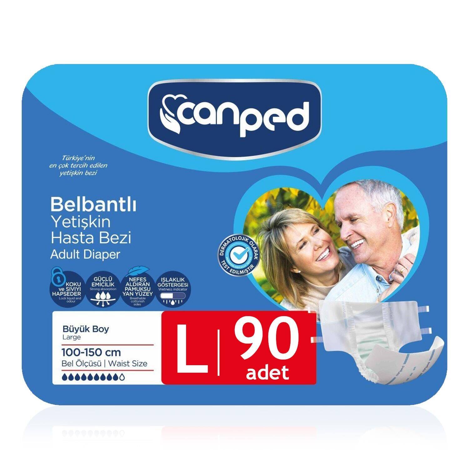 Canped Belbantlı Tekstil Yüzey Hasta Bezi Large 90 Adet
