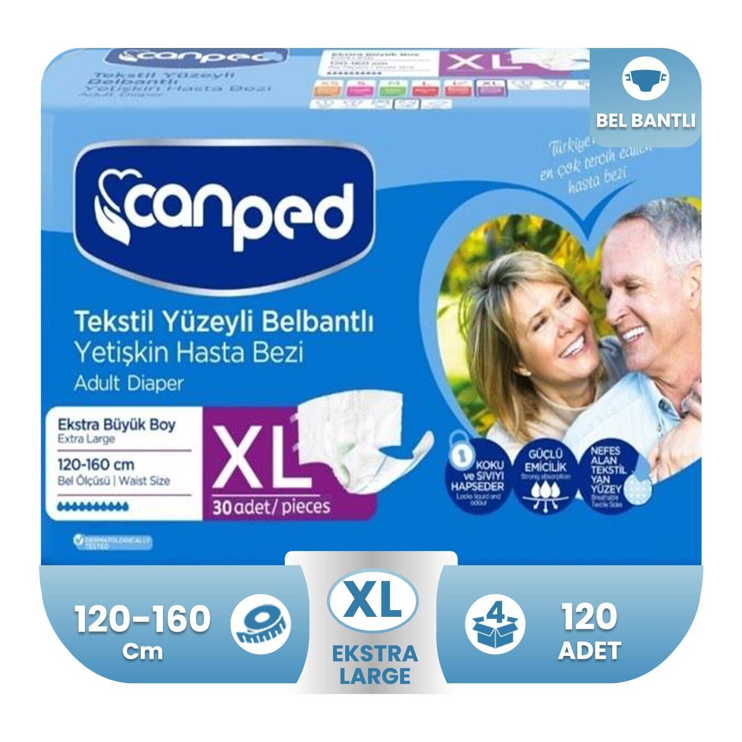 Canped Belbantlı Tekstil Yüzey Hasta Bezi XLarge 120 Adet